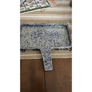 Vintage USA Blue & White Splatter Stoneware Pottery Oven Baking Pan With Handle